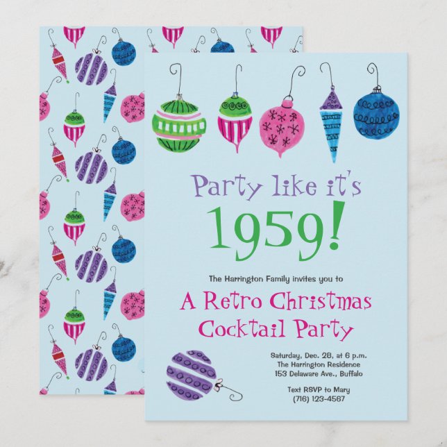 Retro Christmas Cocktail Party Vintage Holiday Invitation (Front/Back)