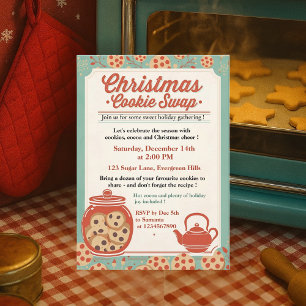 Retro Christmas Cookie Swap Teal & Red Invitation