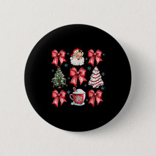 Retro Christmas Coquette Bow Santa Coffee Cake Hol 6 Cm Round Badge