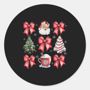 Retro Christmas Coquette Bow Santa Coffee Cake Hol Classic Round Sticker