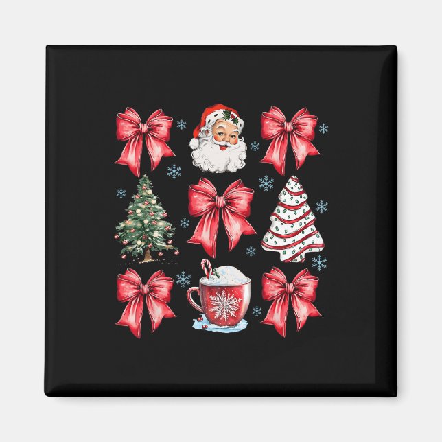 Retro Christmas Coquette Bow Santa Coffee Cake Hol Magnet (Front)