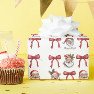 Retro Christmas Coquette Bow Vintage Santa Cute Wrapping Paper
