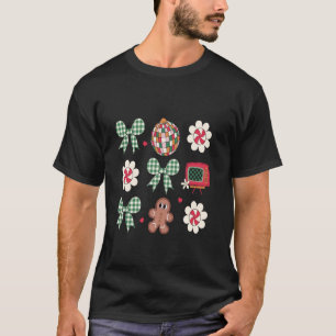 Retro Christmas Coquette Girly Buffalo Plaid Bow G T-Shirt