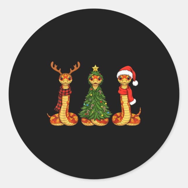 Retro Christmas Corn Snake Santa Reindeer  Classic Round Sticker (Front)