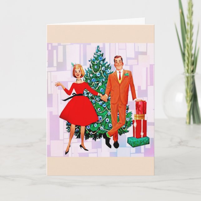 RETRO CHRISTMAS COUPLE ART GREETING CARD (Front)