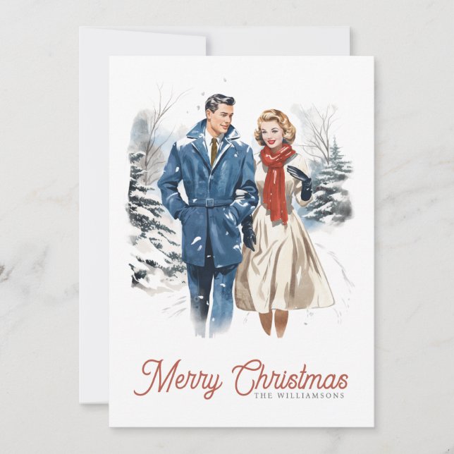 Retro Christmas Couple Holiday Card (Front)