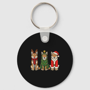 Retro Christmas Coyote Santa Reindeer Key Ring