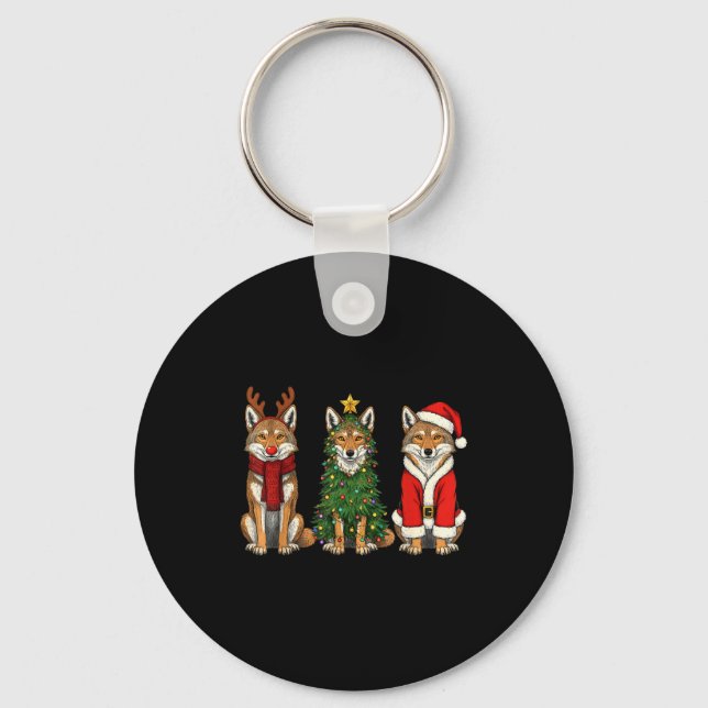 Retro Christmas Coyote Santa Reindeer  Key Ring (Front)