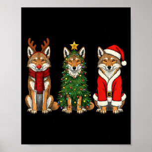 Retro Christmas Coyote Santa Reindeer Poster