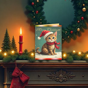 Retro Christmas Cute Kitten Vintage Christmas Card