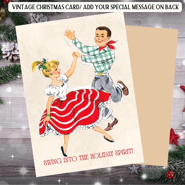 Retro Christmas Dancing Couple Holiday Card (Creator Uploaded)