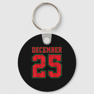Retro Christmas December 25 Xmas Holiday Men Women Key Ring