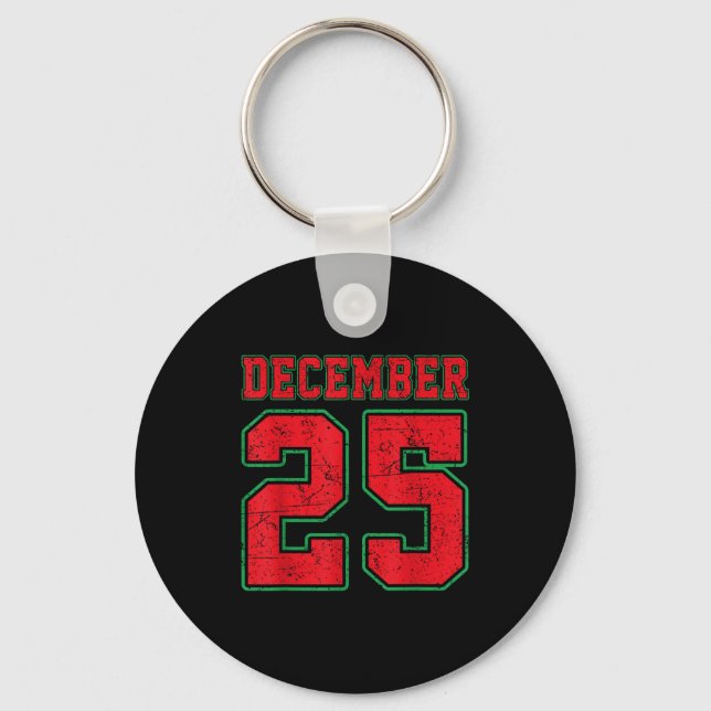 Retro Christmas December 25 Xmas Holiday Men Women Key Ring (Front)