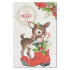 Retro Christmas Deer and Santa Boot Decoupage