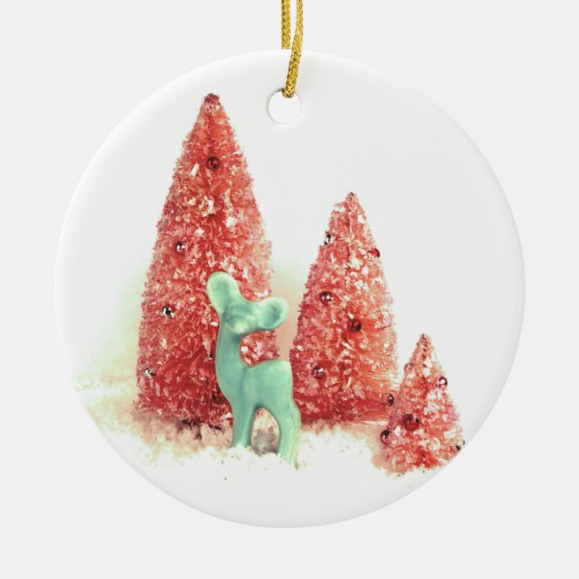 Retro Christmas Deer Ceramic Tree Decoration (Front)