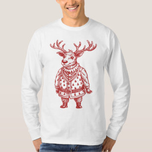 Retro Christmas Deer hand drawn T-Shirt
