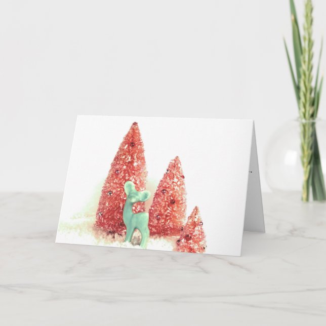 Retro Christmas Deer Holiday Card (Front)