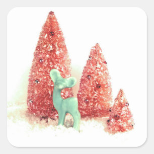 Retro Christmas Deer Square Sticker