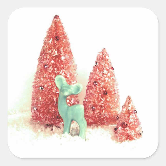 Retro Christmas Deer Square Sticker (Front)