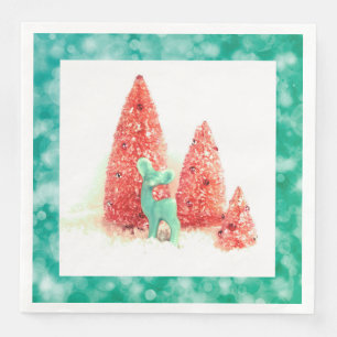 Retro Christmas Deer with Aqua Frame Napkin