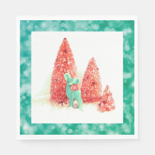 Retro Christmas Deer with Aqua Frame Napkin
