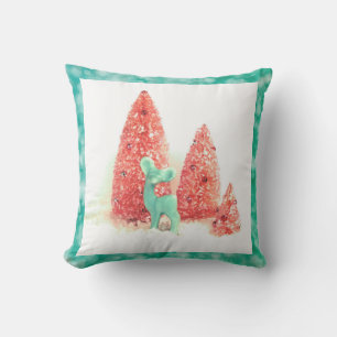 Retro Christmas Deer with Aqua Frame Outdoor Cushion