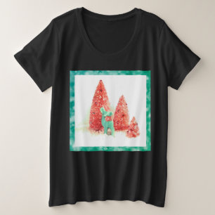 Retro Christmas Deer with Aqua Frame Plus Size T-S Plus Size T-Shirt