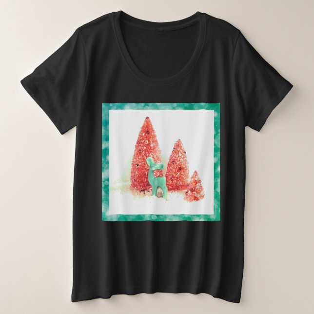 Retro Christmas Deer with Aqua Frame Plus Size T-S T-Shirt (Design Front)