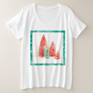 Retro Christmas Deer with Aqua Frame Plus Size T-Shirt
