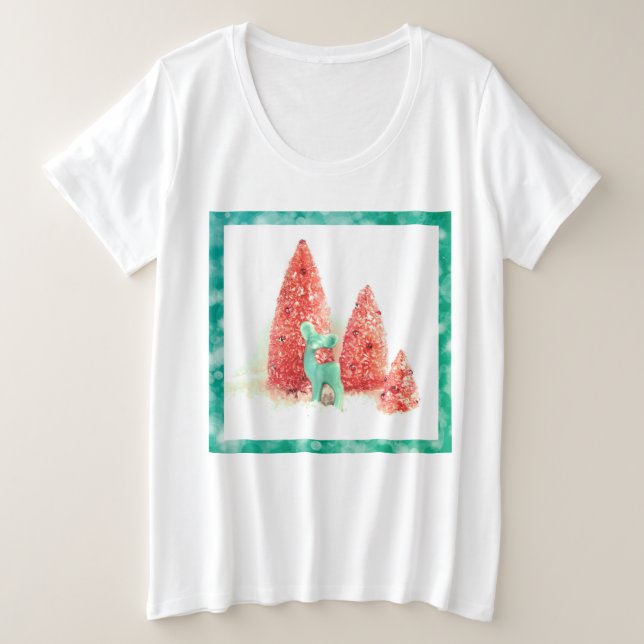 Retro Christmas Deer with Aqua Frame Plus Size T-Shirt (Design Front)