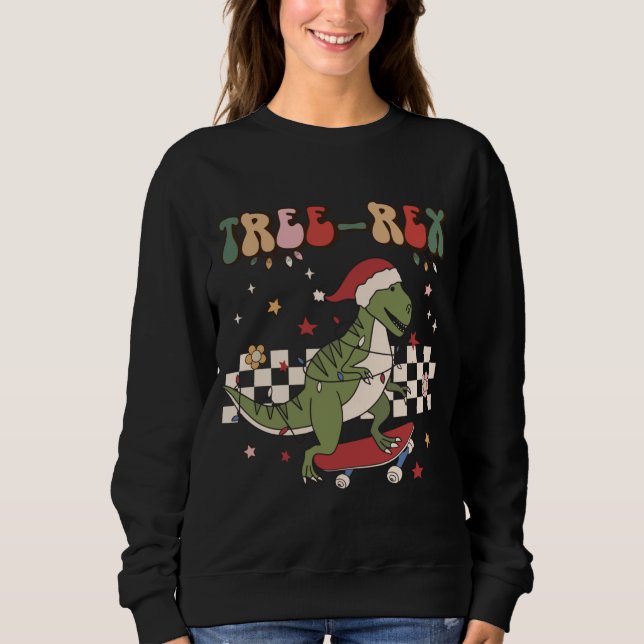 Retro Christmas Dinosaur Tree Rex Pyjamas Trex Ska Sweatshirt (Front)