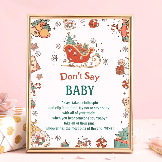 Retro Christmas "Don't Say Baby" Baby Shower Game  Poster (Creator Uploaded)