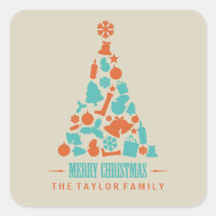Retro Christmas Elements Christmas Tree Square Sticker