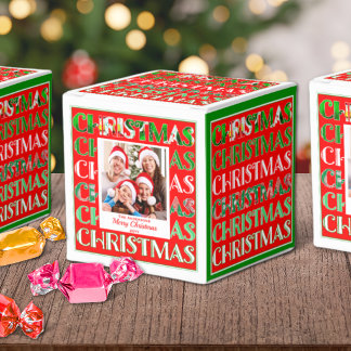 Retro Christmas Family Photo Festive Red Green Favour Box