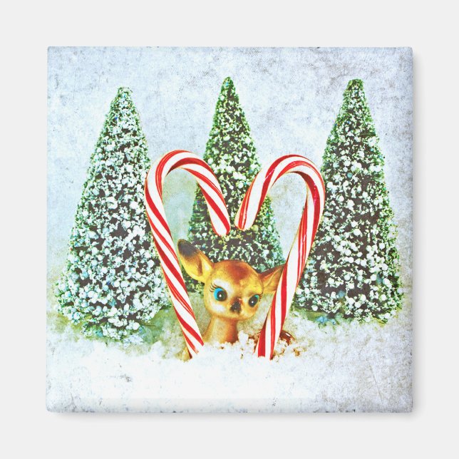 Retro Christmas Fawn Magnet (Front)