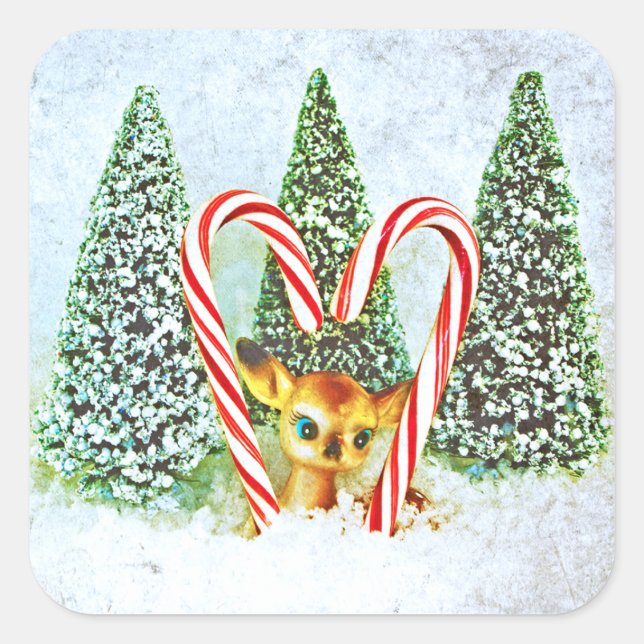 Retro Christmas Fawn Square Sticker (Front)