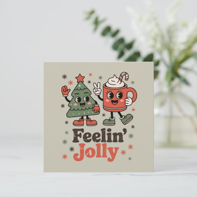 Retro Christmas Feeling Jolly Vintage Holiday  Card (Standing Front)