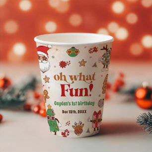 Retro Christmas First Birthday Party Paper Cups