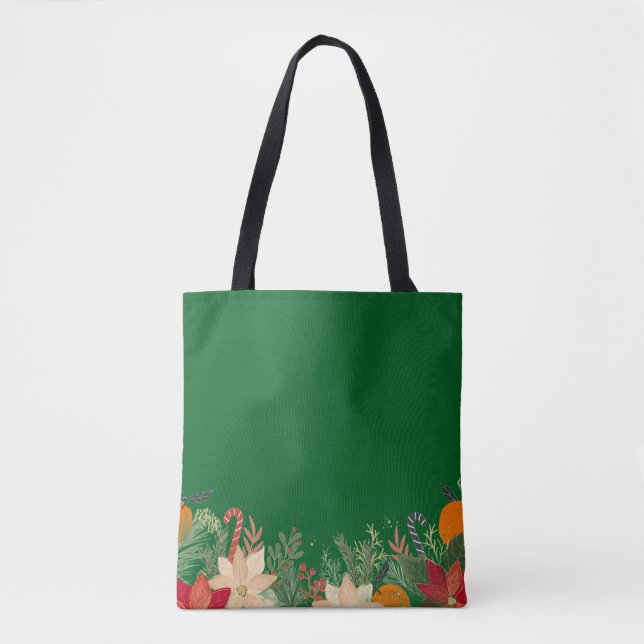 Retro Christmas floral pattern in green Tote Bag (Front)