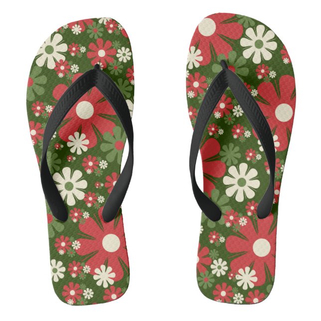 Retro Christmas Flowers 60s 70s Aesthetic Floral Jandals (Footbed)