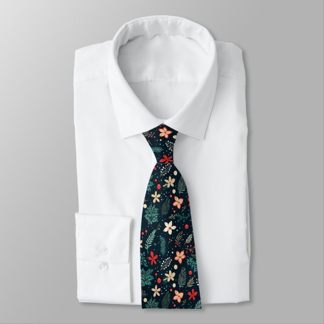 Retro Christmas Flowers Tie (Tied)