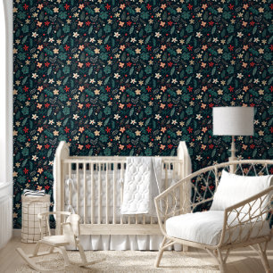 Retro Christmas Flowers Wallpaper