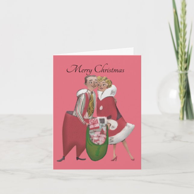 Retro Christmas Folded Holiday Card (Front)