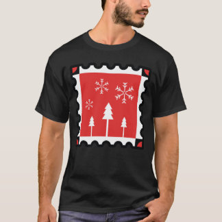 Retro Christmas Forest Red Winter Pines & Snowfl T-Shirt