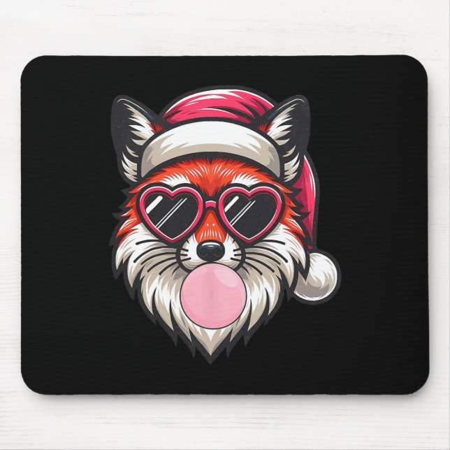 Retro Christmas Fox Santa Hat Blowing Bubble With  Mouse Pad (Front)