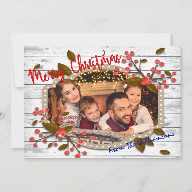 Retro Christmas Frame Photo Holiday Card (Front)