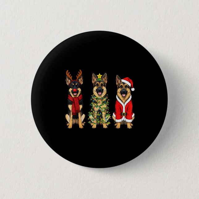 Retro Christmas German Shepherd Santa Reindeer Gsd 6 Cm Round Badge (Front)