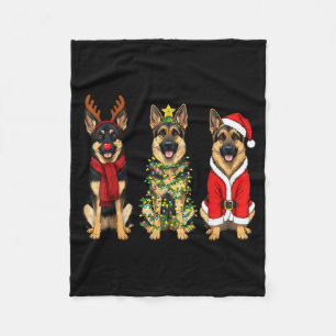 Retro Christmas German Shepherd Santa Reindeer Gsd Fleece Blanket