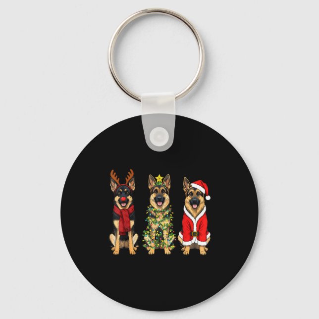 Retro Christmas German Shepherd Santa Reindeer Gsd Key Ring (Front)