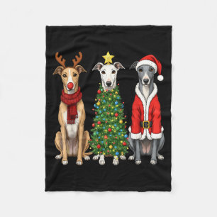 Retro Christmas Ghound Santa Reindeer Dog Lover  Fleece Blanket